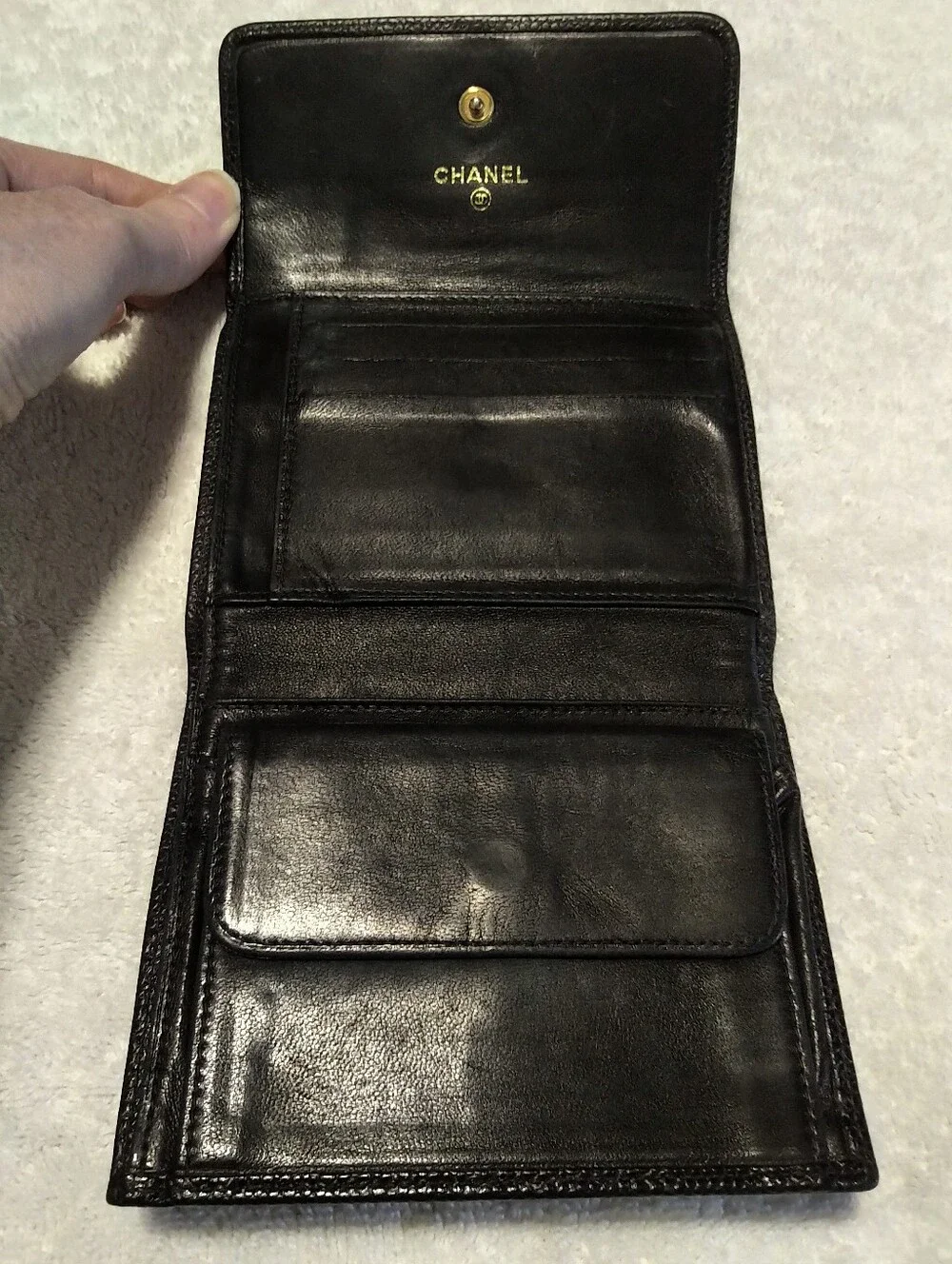 Authentic CHANEL Vintage Black Caviar Leather Wallet